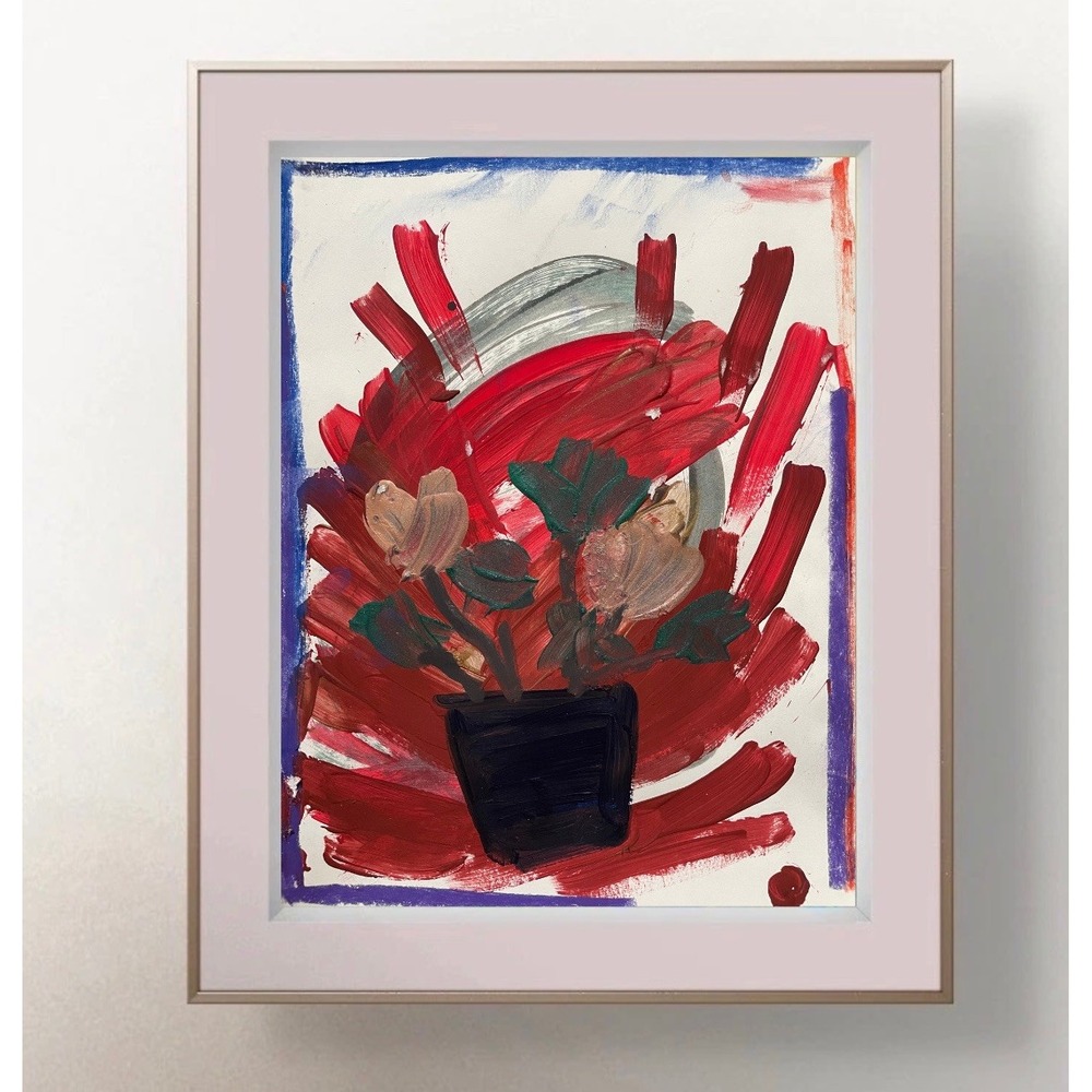 OMAN 8.5x11 Original Abstract Expressionist Floral Painting Still Life Flowers